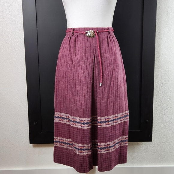 Vintage 1970s 1980s wool blend mauve pink purple stripe high waisted skirt - Picture 2 of 7